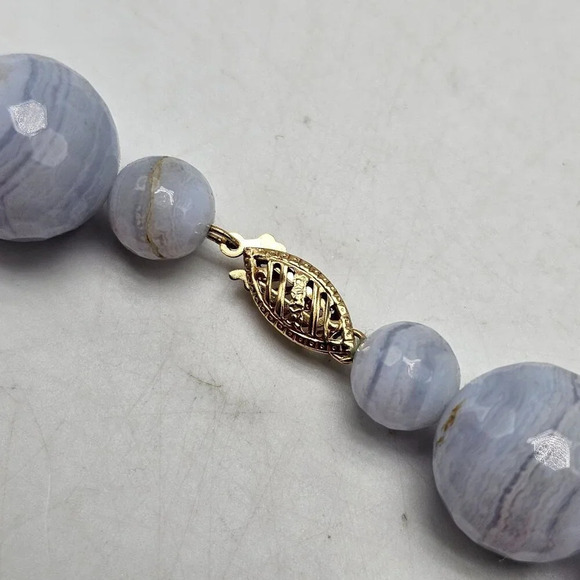 Vintage GSJ 14kt Gold Blue Lace Agate Beaded Necklace 24.5 in - Picture 5 of 9